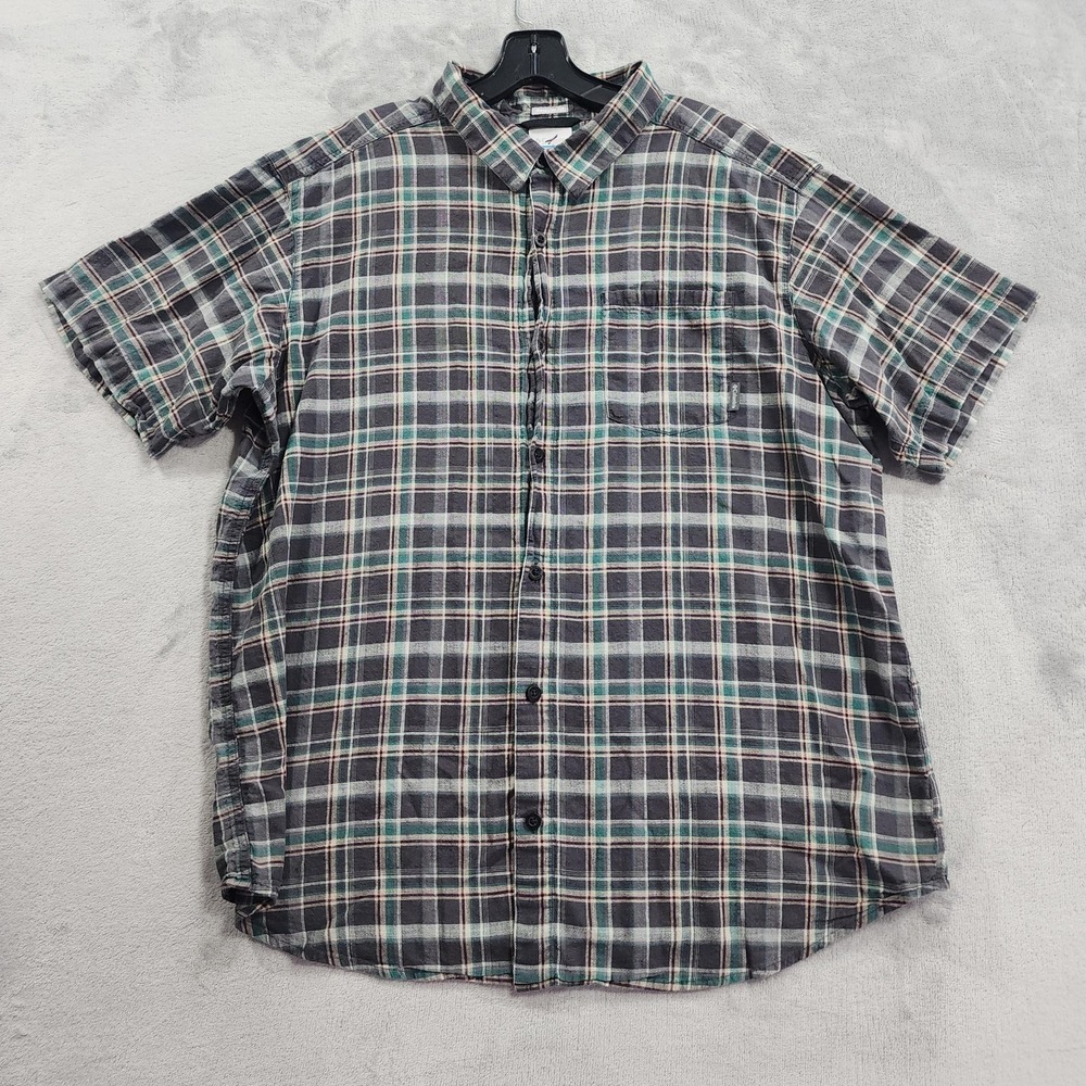 Columbia‎ Shirt Mens XL Gray Green Plaid Short Sleeve Button Front Cotton Casual